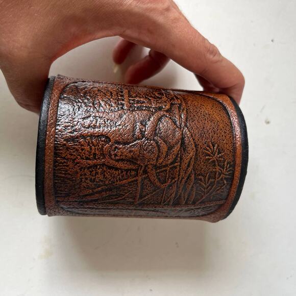 PETER PINDER Leather Pen Holder Brown Caribou Water Buffalo Bamboo 4" Felt - Picture 8 of 10